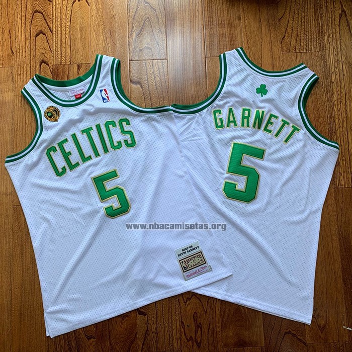 Camiseta Boston Celtics Kevin Garnett NO 5 Hardwood Classics Throwback 2007-08 Blanco